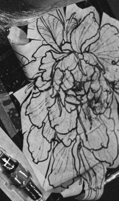 Boceto de peonía en papel de calco
