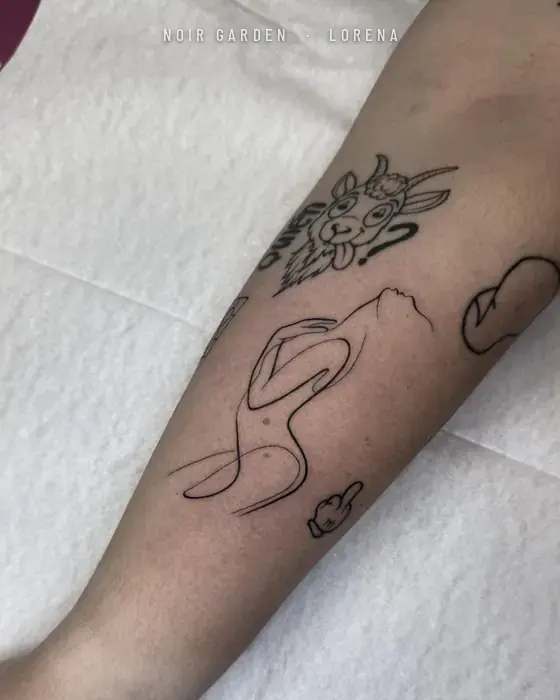 Silueta femenina de línea continua en el antebrazo